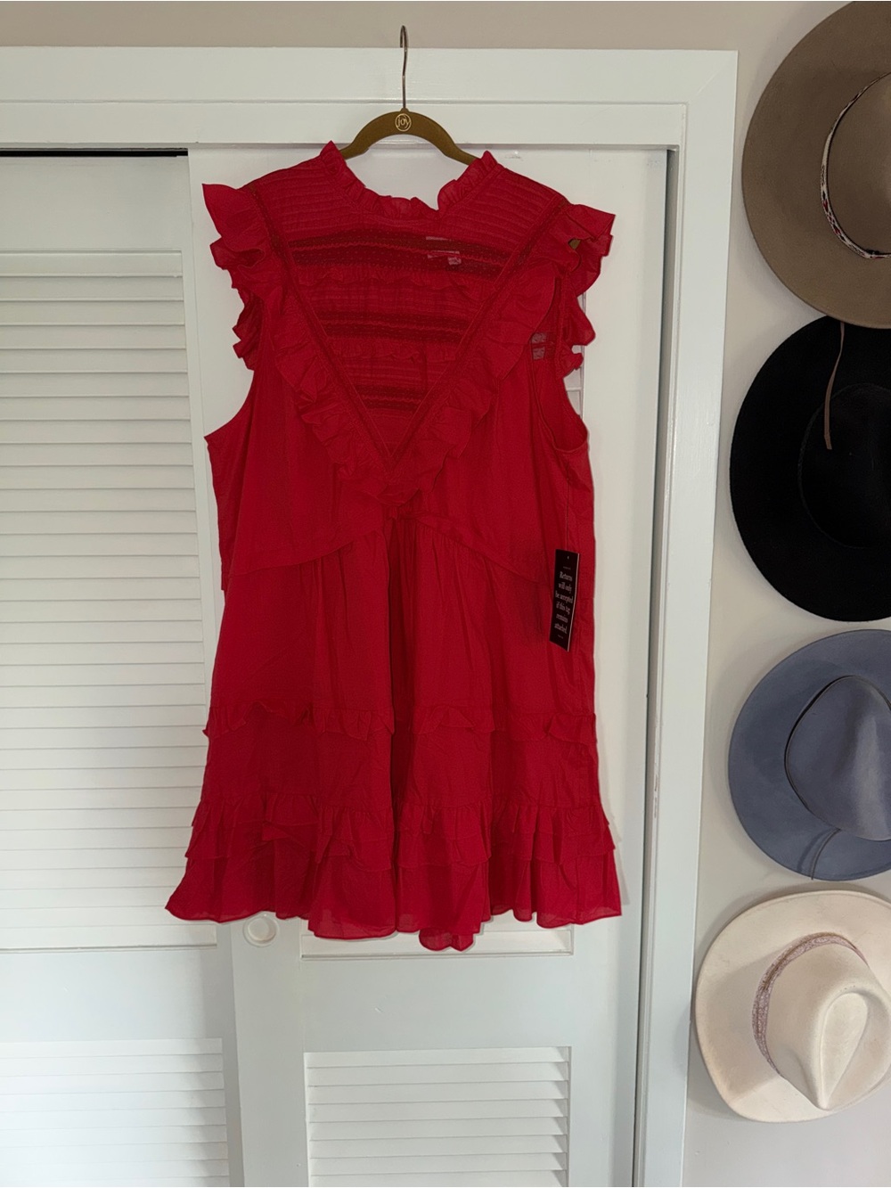 Tuckernuck Red Ruffle-Smock Sleeveless dress